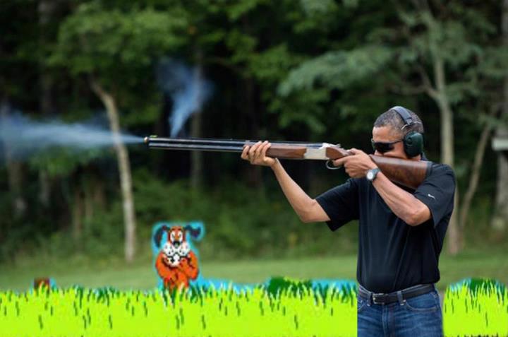 obama skeet duck hunt dog laugh