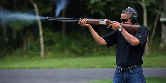 president barack obama skeet shooting gun rifle shotgun shoot shot shoots shooter holding firing smoke gas target practice camp david photoshop