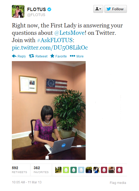 #AskFLOTUS First Lady Michelle Obama tweet