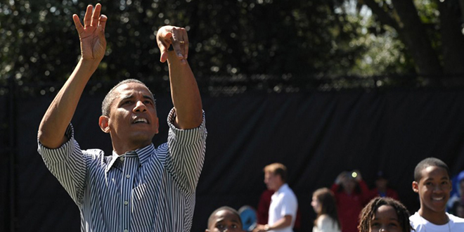 President Barack Obama Shooting Baskets Playing Hoops Missing Shoots White House Easter Egg Roll