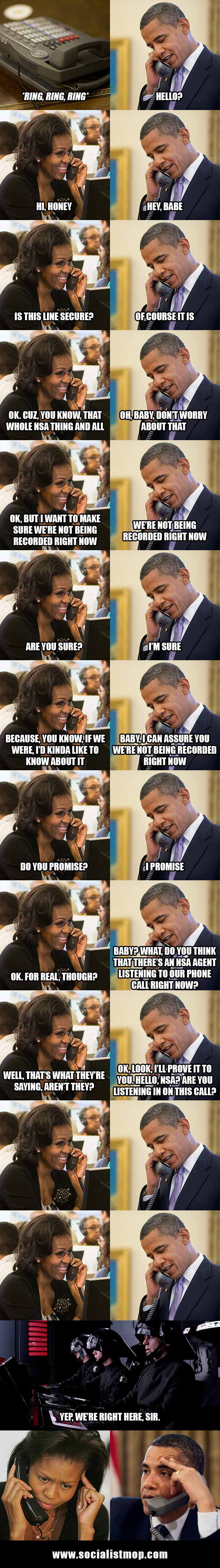 President Barack Obama and the First Lady Michelle Obama Discuss NSA Phone Wiretapping Spying Snooping Scandal