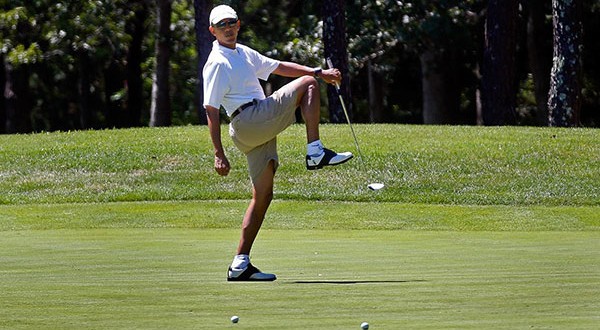 President Obama Golf Pose Leg Lift Martha's Vineyard Original