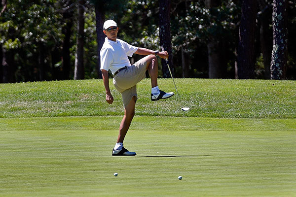 President Obama Golf Pose Leg Lift Martha's Vineyard Original