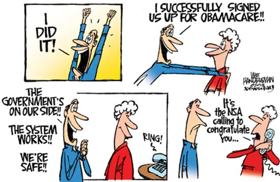 NSA Congratulating Successful Obamacare Signup Hilarious Political Cartoons