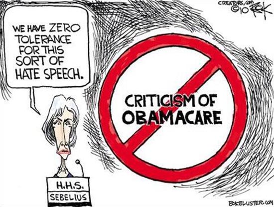 Zero Tolerance For Criticism of Obamacare Hilarious Political Cartoons