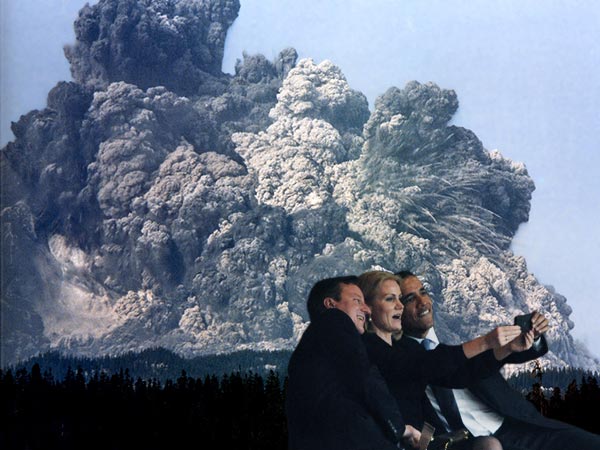 Obama self selfies President Barack Prime Minister David Cameron United Kingdom UK British Great Britain Helle Thorning-Schmidt Denmark Danish PM Nelson Mandela memorial service photoshop funeral Johannesburg South Africa African former Michelle First Lady wife self taking picture photograph pic themselves smiling snapping posing camera phone smartphone iphone narcissist narcissism death stadium world leaders media Mount St. Helens Volcano volcanic Eruption mountain ash explosion soot massive disaster pyroclastic flow