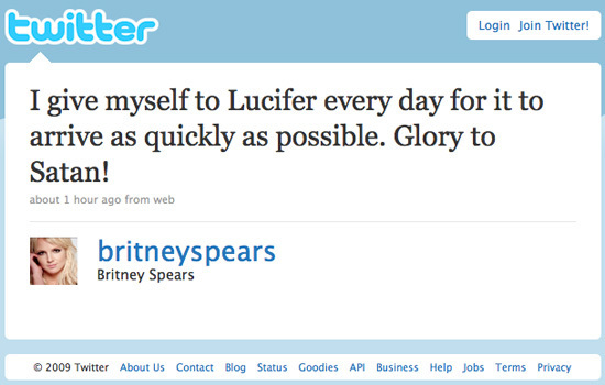 Britney Spears Twitter Hack Lucifer Glory to Satan