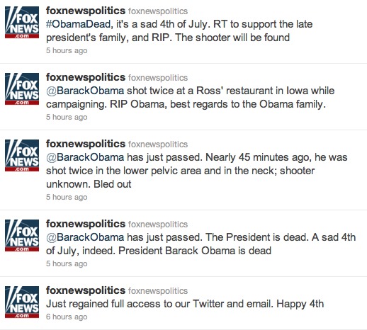 Fox News Politics Twitter Hack President Obama Dead