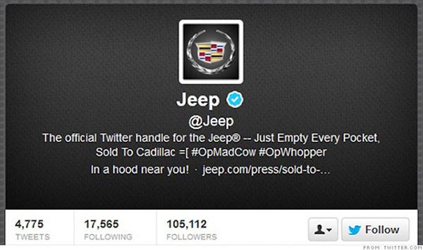 Jeep Twitter Hack Just Empty Every Pocket Sold to Cadillac