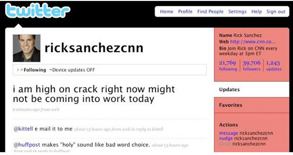 Rick Sanchez Twitter Hack High on Crack Might Not be coming into Work Today