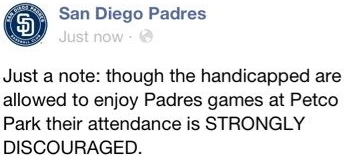 San Diego Padres Facebook Hack Handicapped Attendance Strongly Discouraged