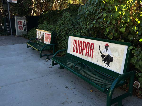 Obama Sub Par Posters Near PGA Tourney Green Benches at Bus Stop Pacific Palisades, CA California Santa Monica Los Angeles 2014 Northern Trust Open rightwing art artwork sabo guerilla political speech protest conservative free speech freedom