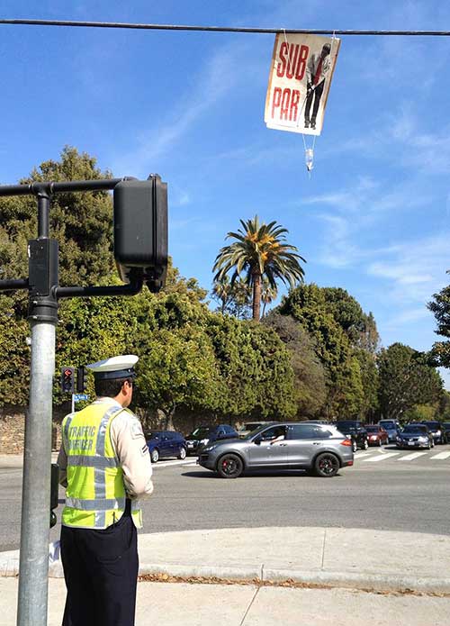 Obama Sub Par Posters Near PGA Tourney Hanging from a Power Line Pacific Palisades, CA California Santa Monica Los Angeles 2014 Northern Trust Open rightwing art artwork sabo guerilla political speech protest conservative free speech freedom