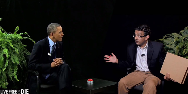 "Between Two Americas" Dinesh D'Souza parody parodies spoof spoofs spoofing satire satirical mock mocks mockery mocking skit sketch comedy President Obama extremely very funny humor humorous humorously hilarious hilariously hysterical hysterically rip rips criticizes tear tears into edgy "Between Two Ferns" Zach Galifianakis "Funny Or Die" show web series comic comedic Will Ferrell witty wit sarcasm sarcastic 2016 Obama's America trailer preview spider bites thoughts and prayers leader of the free world Vladimir Putin brother George Obama IRS scandal Lois Lerner investigation targeting conservative groups pardon another turkey golf game sucks as bad as your presidency Healthcare.gov Obamacare crappy website America The Movie americathemovie.com young people love America stars and stripes tattooed tickets America documentary filmmaker