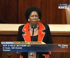 Sheila Jackson Lee martial law batshit crazy red and black dress outfit