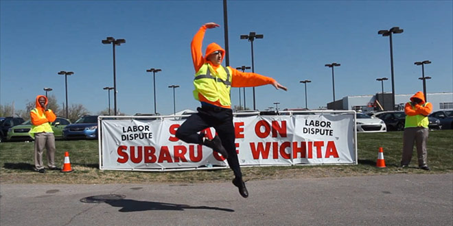 Subaru of Wichita dance video The More You Try to Shame Us, the More That We Get Famous funny YouTube dance video mock mocking union protest workers labor dispute making poking fun carpenter local 201 Shame on Subaru of Wichita hip-hop rap dubstep drops Google Glass