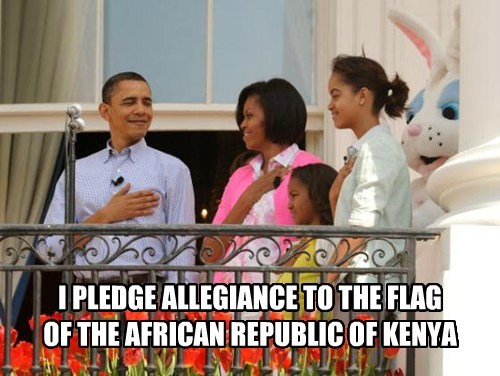 White House Easter Egg Roll 2014 Easter Memes Meme President Obama "I pledge allegiance to the flag of the African Republic of Kenya" First Family First Lady Michelle Obama Easter Bunny rabbit children kids smiling smile smiles happy microphone flowers hand over heart balcony