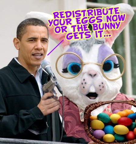 White House Easter Egg Roll 2014 Easter Memes Meme President Obama Easter Bunny "Redistribute your eggs now or the bunny gets it" rabbit children kids fun eggs basket gun microphone balcony glasses goofy