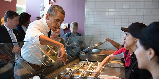 President Obama Chipotle reach reaches reaching reached over glass sneeze guard sneezeguard ChiPOTUS Twitter tweet tweets 15 hilarious responses best funny funniest most humorous humor snark snarky snarkiest awesome epic hysterical comedic reactions Presidential overreach illegal barrier border gross health code violation hazard restaurant lunch burrito Working Families Summit Washingto DC D.C. Woodley Park neighborhood parents children meal food order ordering ordered point points pointing pointed at