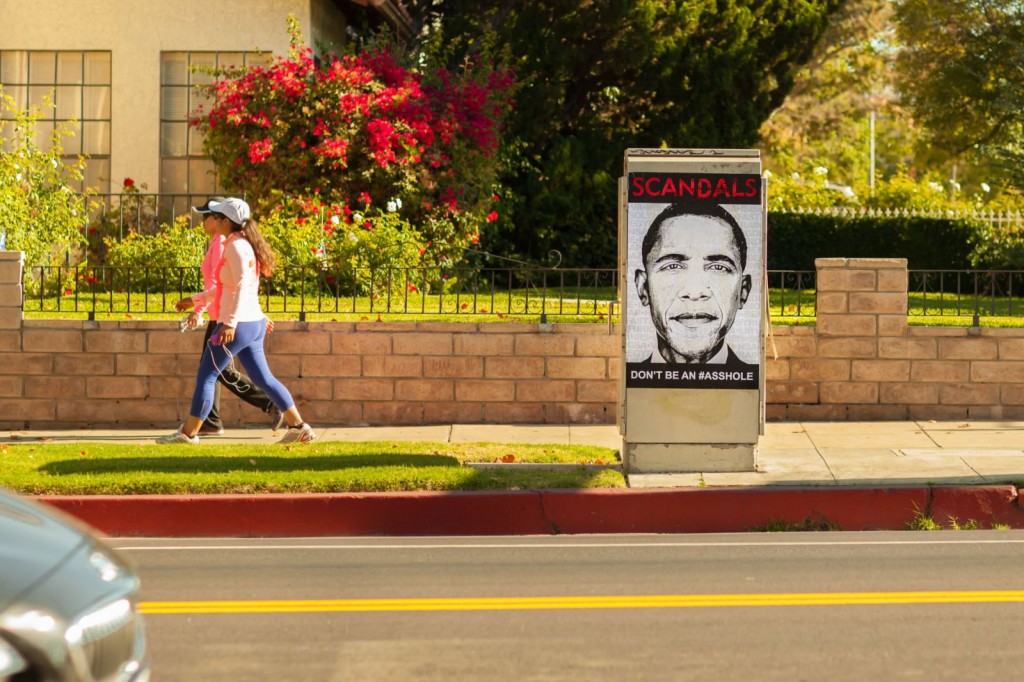 Obama Scandals Poster signal box 3rd Street in Hancock Park