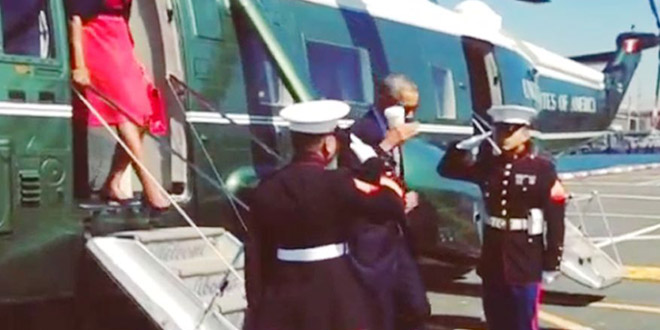 President Obama Latte Salute Marines Marine One Coffee Cup Hand New York City NYC UN United Nations First Lady Michelle Obama gives disrespect disrespectful gesture White House Instagram account page video