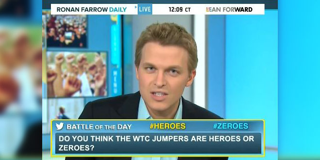 21 Chyron Fails You Only See on MSNBC Washington Free Beacon Ronan Farrow WTC Jumpers Heroes or Zeroes title graphics funny video YouTube