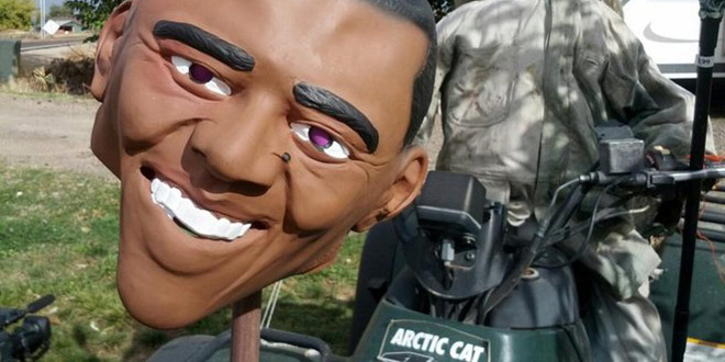 Halloween Display Shows President Obama’s Decapitated Head on a spike spear Richard Piersol KBOI-TV Idaho man resident local news story Boise Grim Reaper racist rasism race homeowner ATV