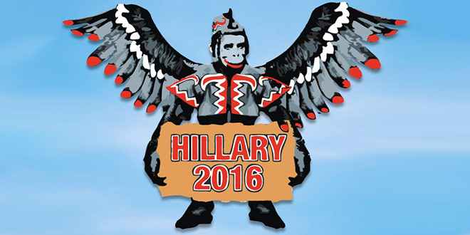 Hillary Clinton Flying Monkey Flying Monkeys street poster street posters Hillary 2016 Sabo Los Angeles L.A. LA anonymous conservative street artist subversive controversial provocative guerrilla marketing campaign political politics Democrat Democrats Democratic fundraiser Tavern restaurant Brentwood area UnsavoryAgents website unsavoryagents.com signs signage plastered traffic signal boxes