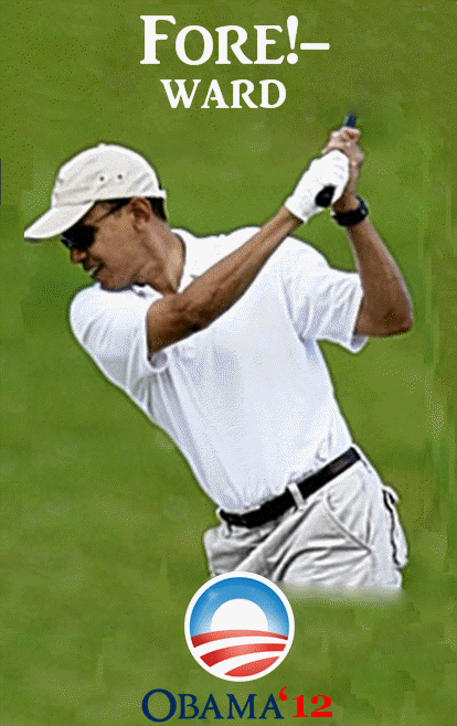 hilarious Obama golf pic pics picture pictures image images President funny political humor humorous satire satirical hysterical awesome lol lolz meme memes golfing golf course hole holes club golf clubs swing 200 rounds 200th round Obama Golf Meme Foreward Fore-ward!