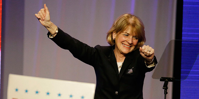 Martha Coakley Stumbles to the Finish Line Massachusetts Governor Democrat Democratic candidate race election DNC fail gaffe gaffes embarrassing moments funny hilarious video Washington Free Beacon AP Photo Stephan Savoia