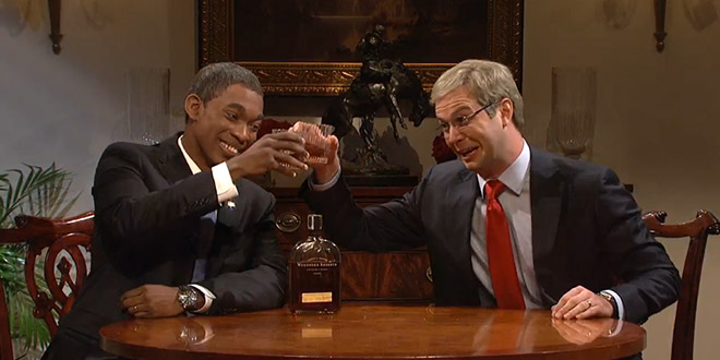 SNL Saturday Night Live mocks meeting between President Obama and Mitch McConnell bourbon summit host Woody Harrelson November 15, 2014 funny sketch skit White House
