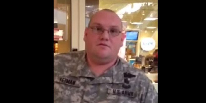 Stolen Valor Fake Army Ranger Sean Yetman Called Out by Real Army Vet veteran Ryan Berk Black Friday 2014 Oxford Valley Mall Langhorne Pennsylvania uniform Staff Sergeant badges military service armed forces Philadelphia area Guardian of Valor