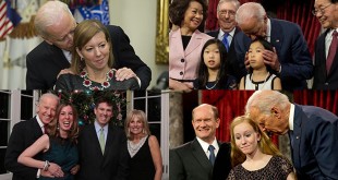 Creepy Uncle Joe hands groping women young girls swearing in Secretary of Defense Ashton Carter wife