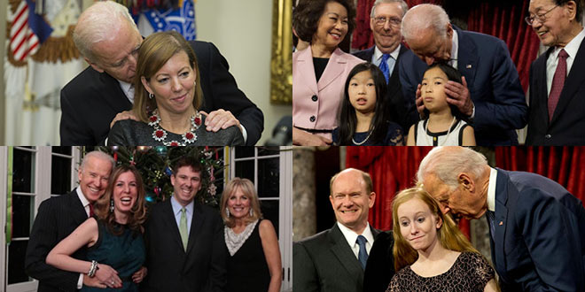 Creepy Uncle Joe hands groping women young girls swearing in Secretary of Defense Ashton Carter wife